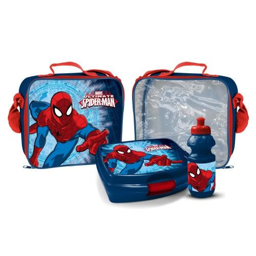 Umhngetasche Brotbox & Trinkflasche Avengers Spiderman Star Wars - Auswahl: Spiderman Blau