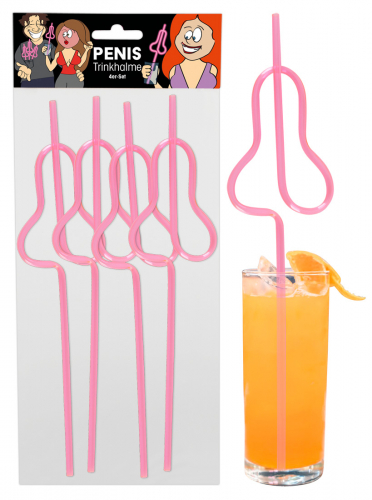 Markenlos Penis-Trinkhalme 4er-Set - Farbe: rosa - Menge: 4Stck