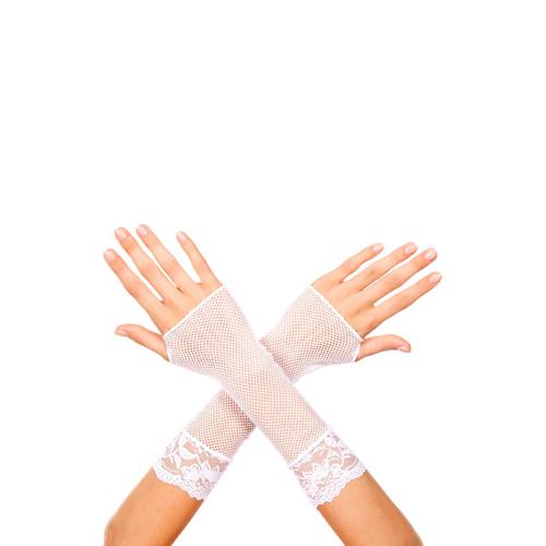 Music Legs Kurze Netzhandschuhe mit Spitzenbesatz WEISS - Farbe: Wei�