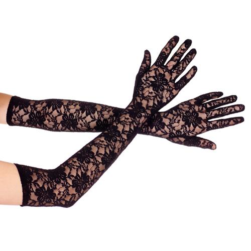 Music Legs Extra lange Spitzenhandschuhe SCHWARZ - Farbe: Schwarz