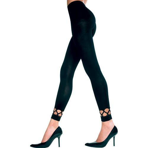 Music Legs Elastan Leggings mit H�kelbord�re SCHWARZ - Farbe: Schwarz