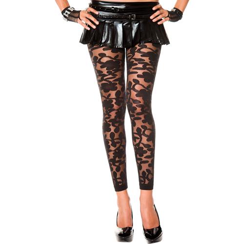 Music Legs Transparente Leggings mit Blumendesign - Farbe: Schwarz