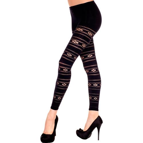 Music Legs Leggings mit Blumen- und Netzdesign - Farbe: Schwarz