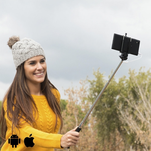Selfie-Monopod mit Kabel - Farbe: Schwarz