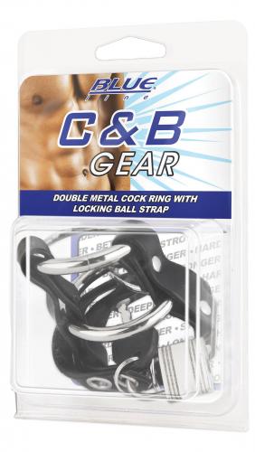 Blue Line BLUE LINE C&B GEAR Double Metal Cock Ring With Locking Ball Strap