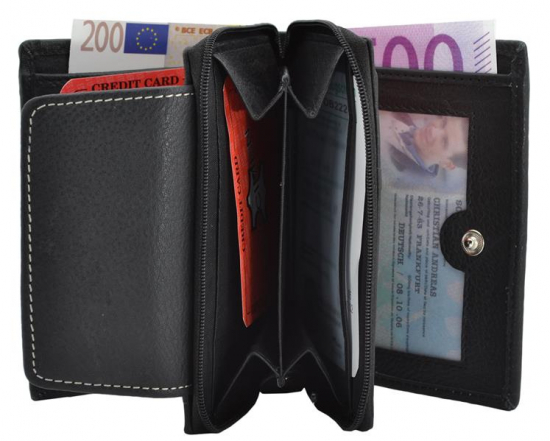 Impex Kleine Damenb�rse mit Rei�verschluss Rind Leder schwarz