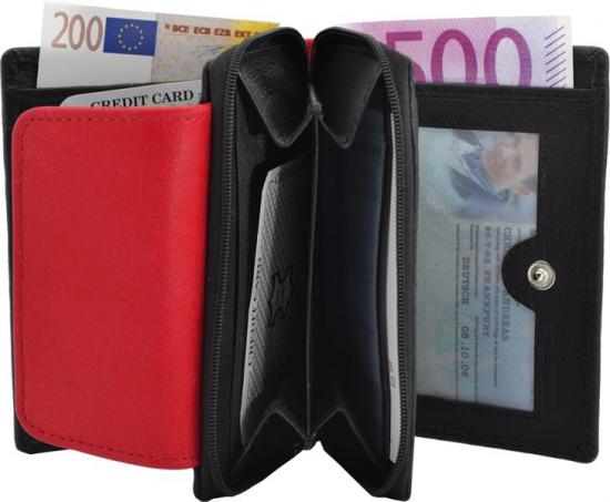 Impex Kleine Damenb�rse mit Rei�verschluss Rind Leder schwarz/rot