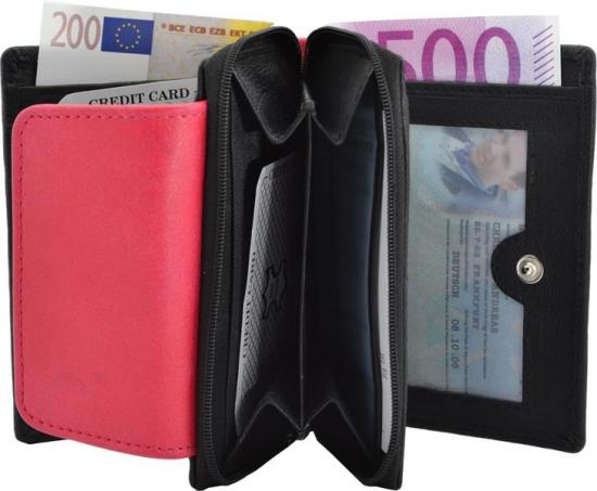 Impex Kleine Damenb�rse mit Rei�verschluss Rind Leder schwarz/pink