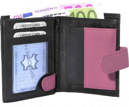 Impex Damenb�rse Echt-Leder mit Au�enriegel schwarz/violett