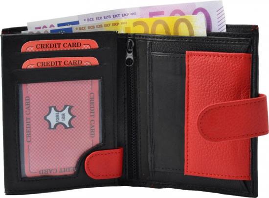 Impex Damenb�rse Echt-Leder mit Au�enriegel schwarz/rot