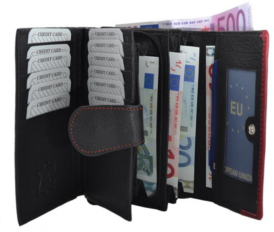 Impex Damenb�rse Geldbeutel Geldb�rse Portmonee Portemonnaie Echt Leder Schwarz Rot