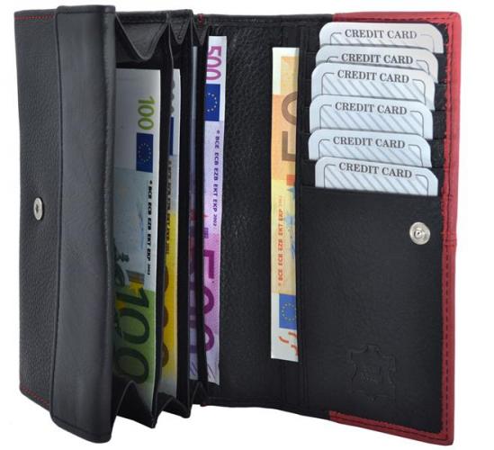 Impex Damenb�rse Geldbeutel Geldb�rse Portmonee Portemonnaie Echt Leder Schwarz Rot