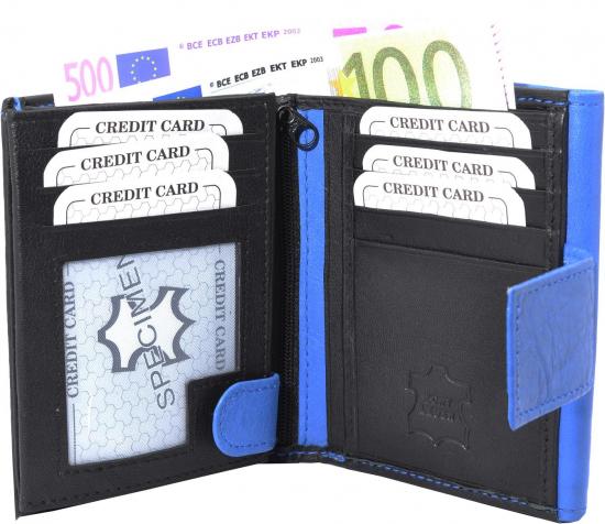 Impex Damenb�rse Echt-Leder mit gro�em Au�enriegel schwarz/blau