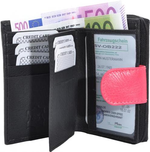 Impex Kompakte Damenb�rse mit Rei�verschluss schwarz/pink