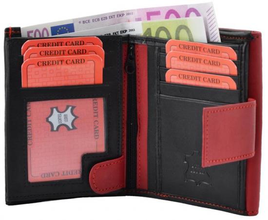 Impex Damenb�rse Echt-Leder mit gro�em Au�enriegel schwarz/rot