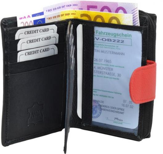 Impex Kompakte Damenb�rse mit Rei�verschluss schwarz/rot