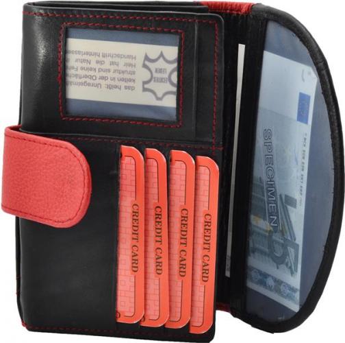 Impex Damenb�rse mit Passbild Fach Rind Leder schwarz/rot