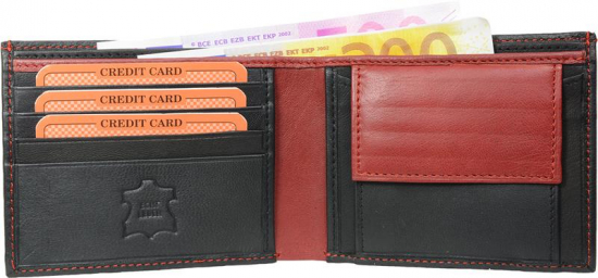 Impex Geldb�rse Nappa-Leder Scheintasche schwarz/rot