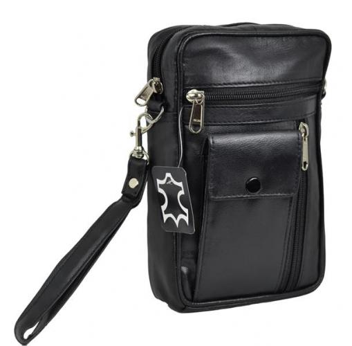 Impex Herren Tasche mit kleinem Handyfach softes Lamm Nappa Leder schwarz