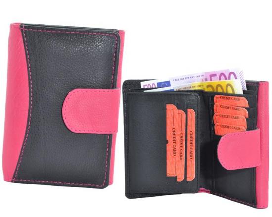 Impex Mittlere Damenb�rse Rind Leder schwarz/pink