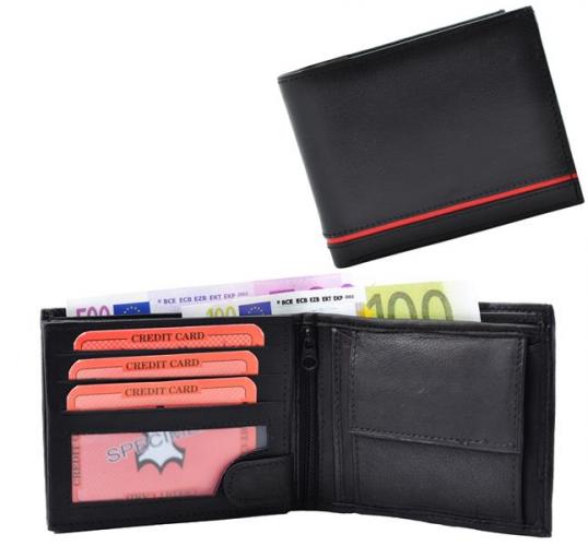 Impex Geldb�rse Nappa-Leder Scheintasche mit Einkaufschip schwarz/rot Line