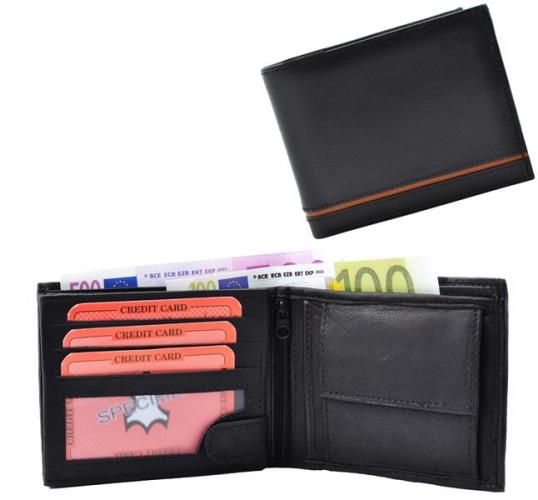 Impex Geldb�rse Nappa-Leder Scheintasche mit Einkaufschip schwarz/tan Line