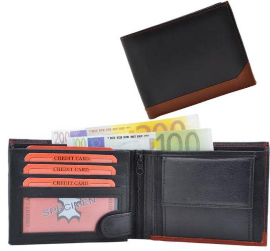 Impex Geldb�rse Nappa-Leder Scheintasche schwarz/tan Stripe