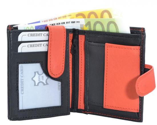 Impex Geldb�rse Nappa-Leder mit Au�enriegel schwarz/orange