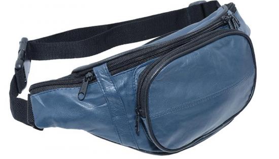 Impex Bauchtasche mit Fronttasche Rei�verschluss Nappa Leder navy blau