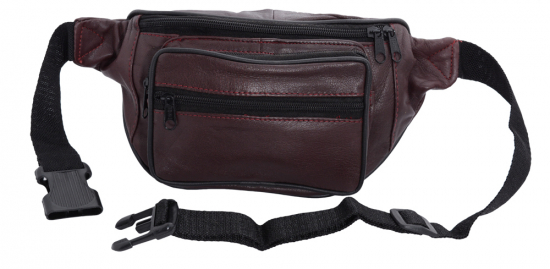 Impex Bauchtasche mit Fronttasche Rei�verschluss Nappa Leder bordo
