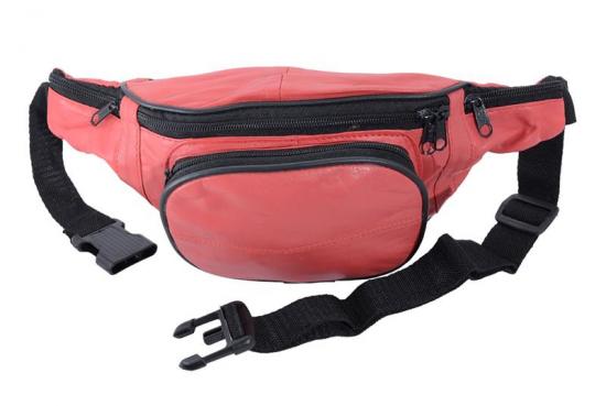 Impex Bauchtasche mit Fronttasche Rei�verschluss Nappa Leder hell rot