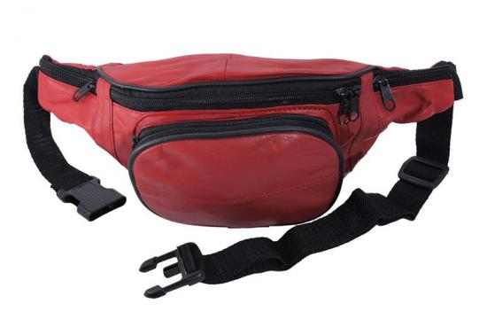 Impex Bauchtasche mit Fronttasche Rei�verschluss Nappa Leder dunkel rot