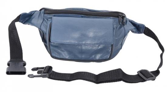 Impex Bauchtasche mit Fronttasche Klettverschluss Nappa Leder navy blau