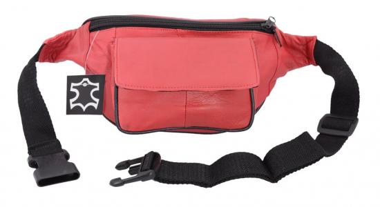 Impex Bauchtasche mit Fronttasche verschiedene Farben und Varianten  - Variante: Bauchtasche mit Fronttasche Klettverschluss Nappa Leder rot