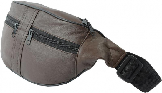 Impex Bauchtasche mit 2 Front-Rei�verschl�ssen Nappa Leder dunkel tan