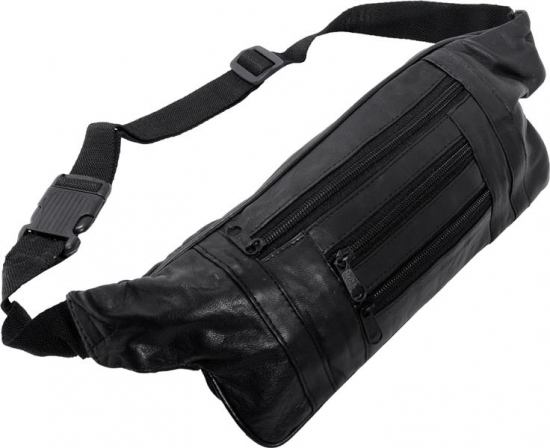 Impex Schmale Bauchtasche Nappa Leder schwarz