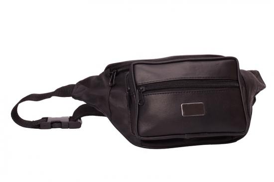 Impex Bauchtasche mit Fronttasche Rei�verschluss und Gravur Metallpl�ttchen Nappa Leder schwarz