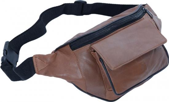 Impex Bauchtasche mit Fronttasche verschiedene Farben und Varianten  - Variante: Bauchtasche mit Fronttasche Klettverschluss Nappa Leder dunkel-tan