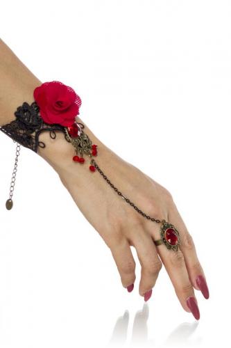 Atixo floraler Handschmuck Stickerei - Farbe: schwarz/rot - Gr��e: unisex