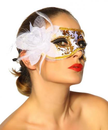 Atixo Maske One Size mit Spitze und Pailletten siehe Bild  - Auswahl: wei�/gold