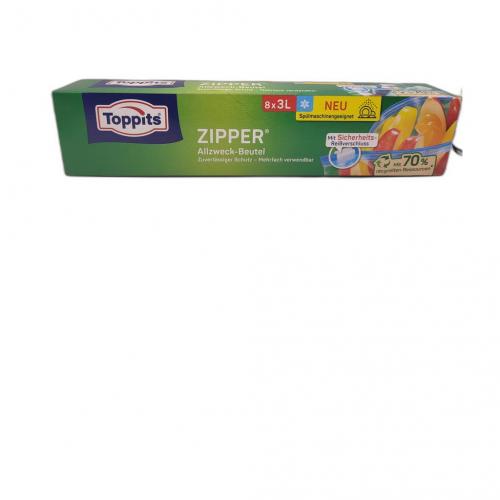 Toppits Zipper Allzweckbeutel Frischebeutel mit Zipper-Verschluss Gefrierbeutel 8 Stck