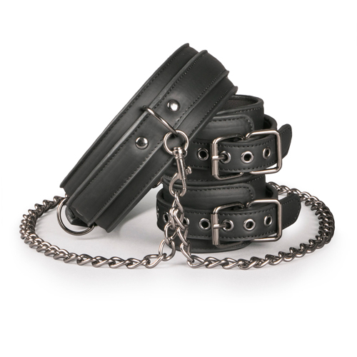 Easytoys Fetish Collection Lederhalsband mit Handgelenkmanschetten - Farbe: Schwarz
