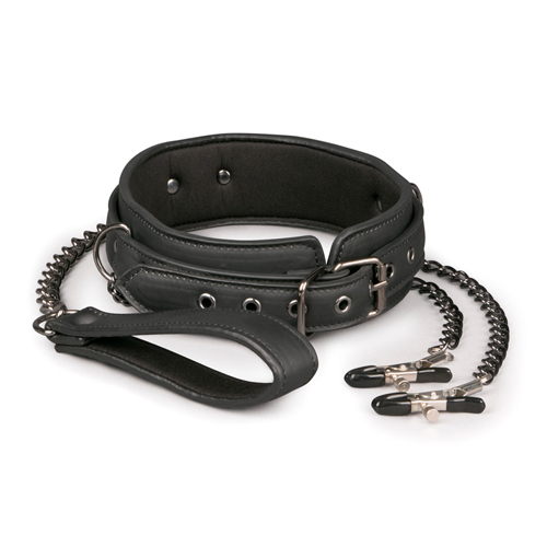 Easytoys Fetish Collection Lederhalsband mit Nippelketten - Farbe: Schwarz