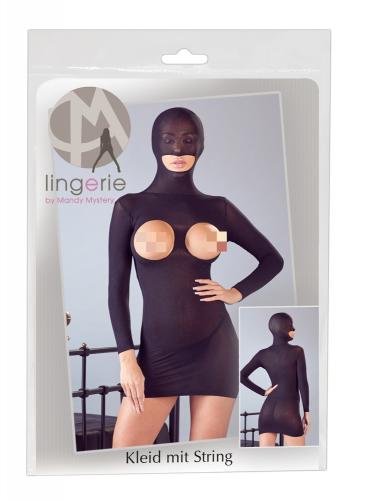 Mandy Mystery lingerie Kleid mit Kopfmaske ohne Augen- und Nasenlcher - Farbe: schwarz - Gre: S-L