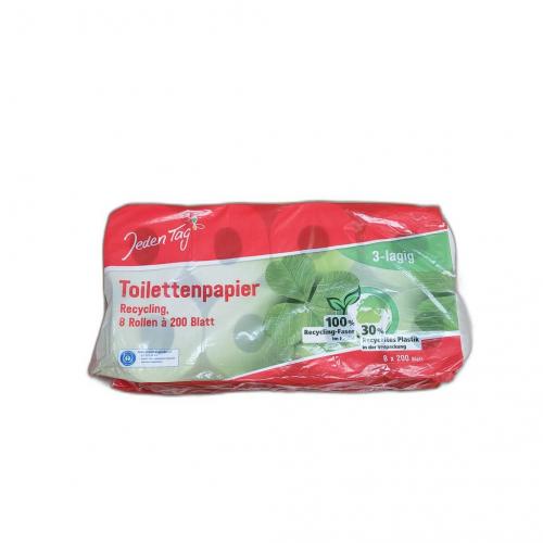 Jeden Tag JedenTag Recyceltes Toilettenpapier 3-lagig 8x200 Blatt
