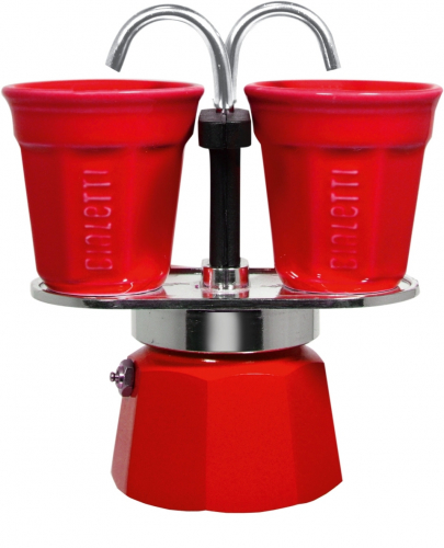 Bialetti Set Mini Express Aluminium-Espressokocher und Espresso-bechern Farbe Rot