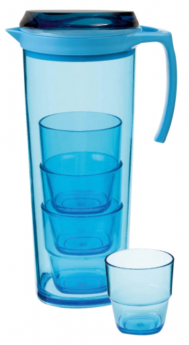 Gimex Kannenset Kanne mit Bechern 6 teilig Campingzubeh�r Farbe: Blau