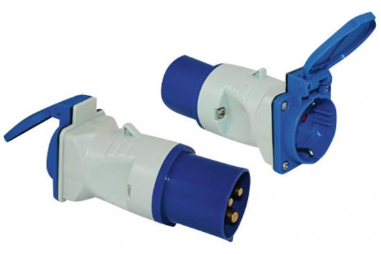 ProPlus Adapter CEE 17 Stecker / Schukosteckdose mit Klappdeckel, blau/wei�