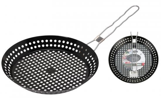 Markenlos BBQ Grillpfanne mit Klapp-Griff Gemsepfanne Grillen 30,5cm