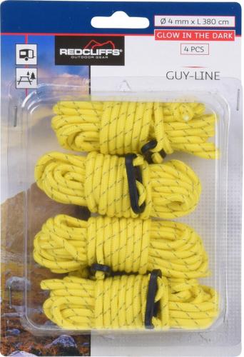 Redcliffs Zeltseil 4er Set 3,8m �4mm leuchtend im Dunkeln Outdoor Schnur